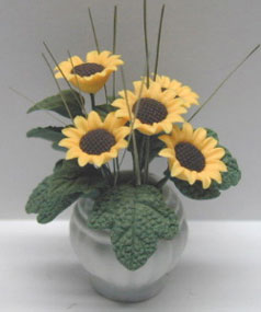 Dollhouse Miniature Sunflower Arrangement In White Jar